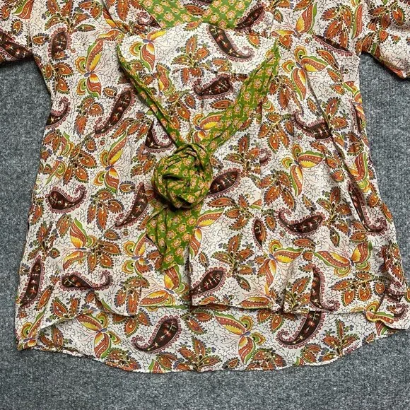 Fei Anthropologie Womens Blouse Multicolor Floral Short Sleeve Sash Belt 2 - Picture 5 of 7